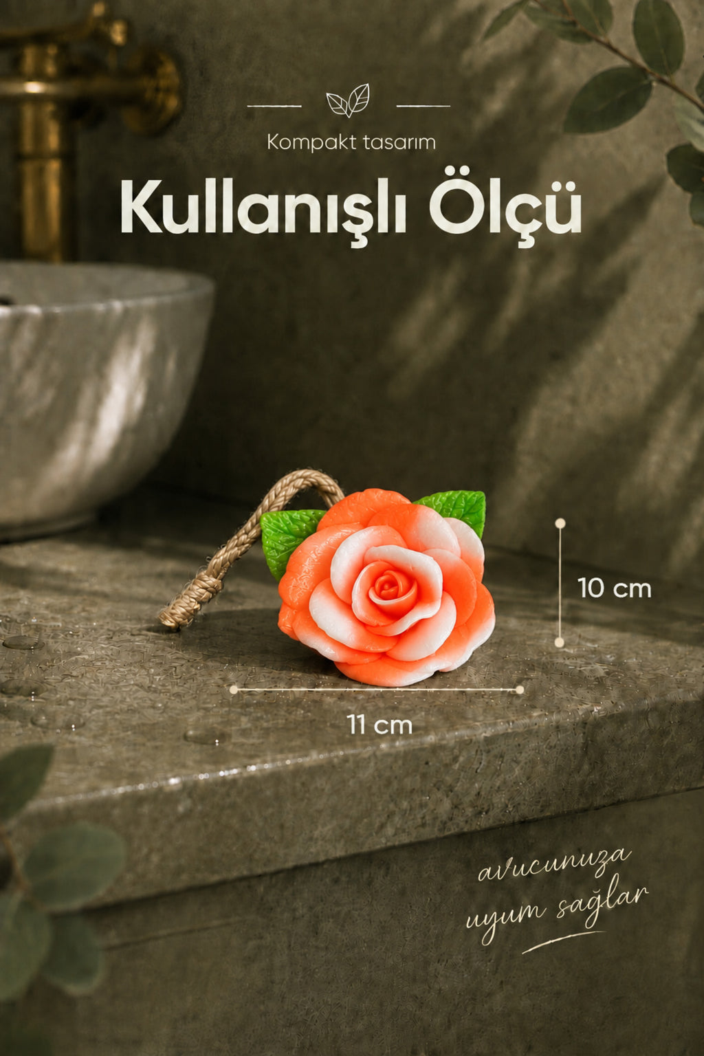 Turuncu Gül Şekilli Katı Sabun 10x11 cm Asılabilir Dekoratif Banyo El Sabunu