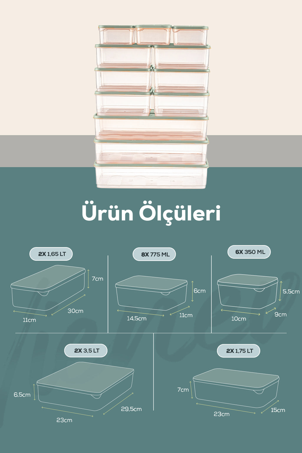 20'li Buzdolabı Düzenleyici Organizer Mikrodalgaya Uygun Difriz Saklama Kabı Mint