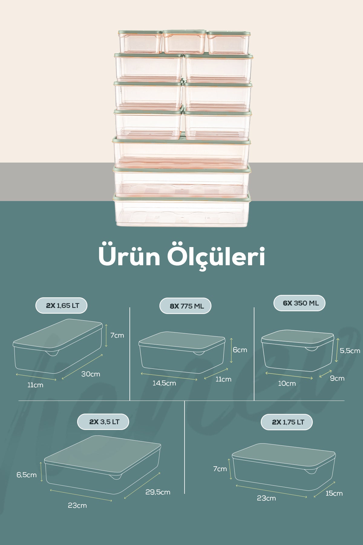 20'li Buzdolabı Düzenleyici Organizer Mikrodalgaya Uygun Difriz Saklama Kabı Mint