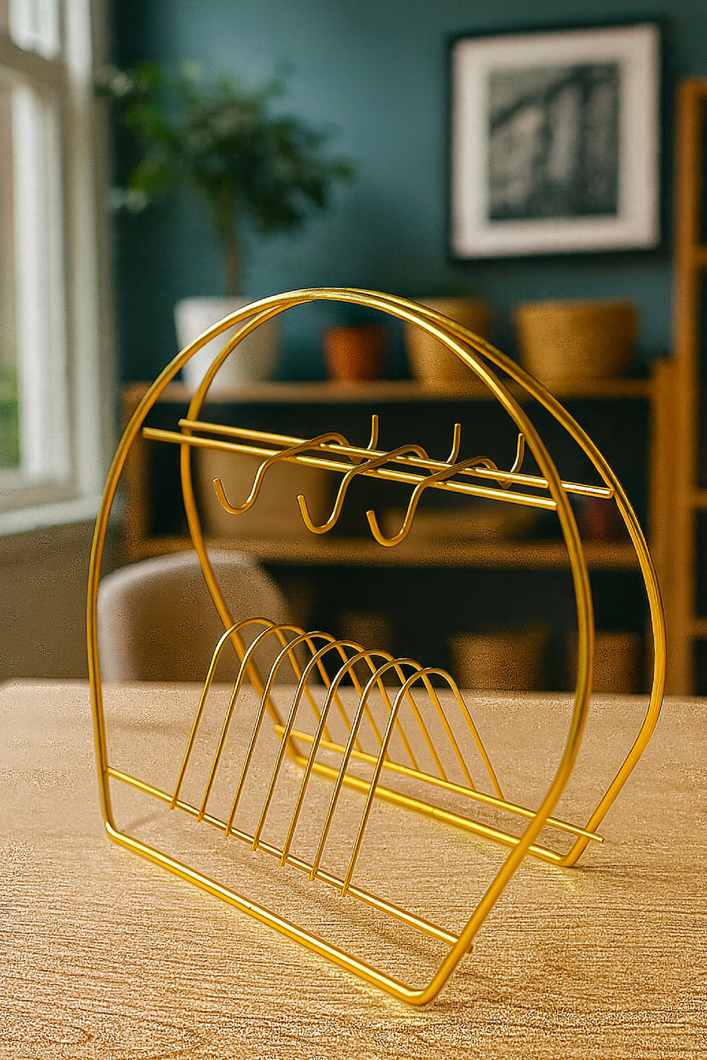Metal Fincanlık ve Tabaklık Gold – 6'lı Kupa Standı | Mutfak Düzenleyici Organizer