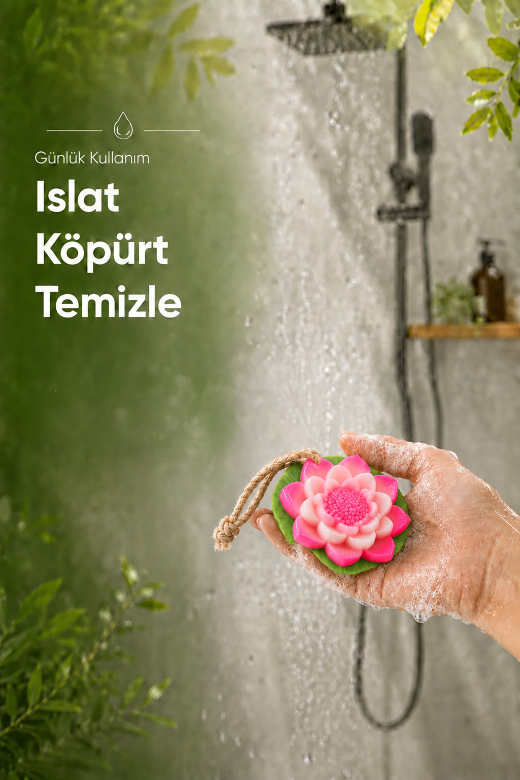 Yapraklı Pembe Nilüfer Şekilli Katı Sabun 9,5 x3,5 cm Asılabilir Dekoratif Banyo El Sabun
