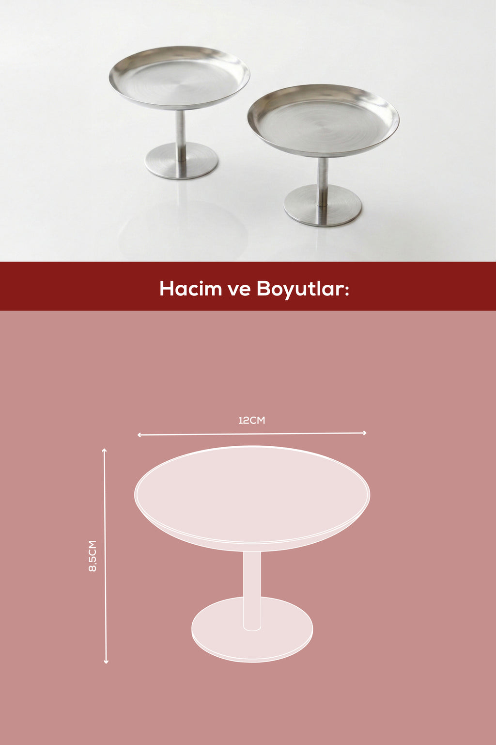 2'li Gümüş Renk Metal Sunum Standı - Şık ve Dekoratif İkramlık Standı