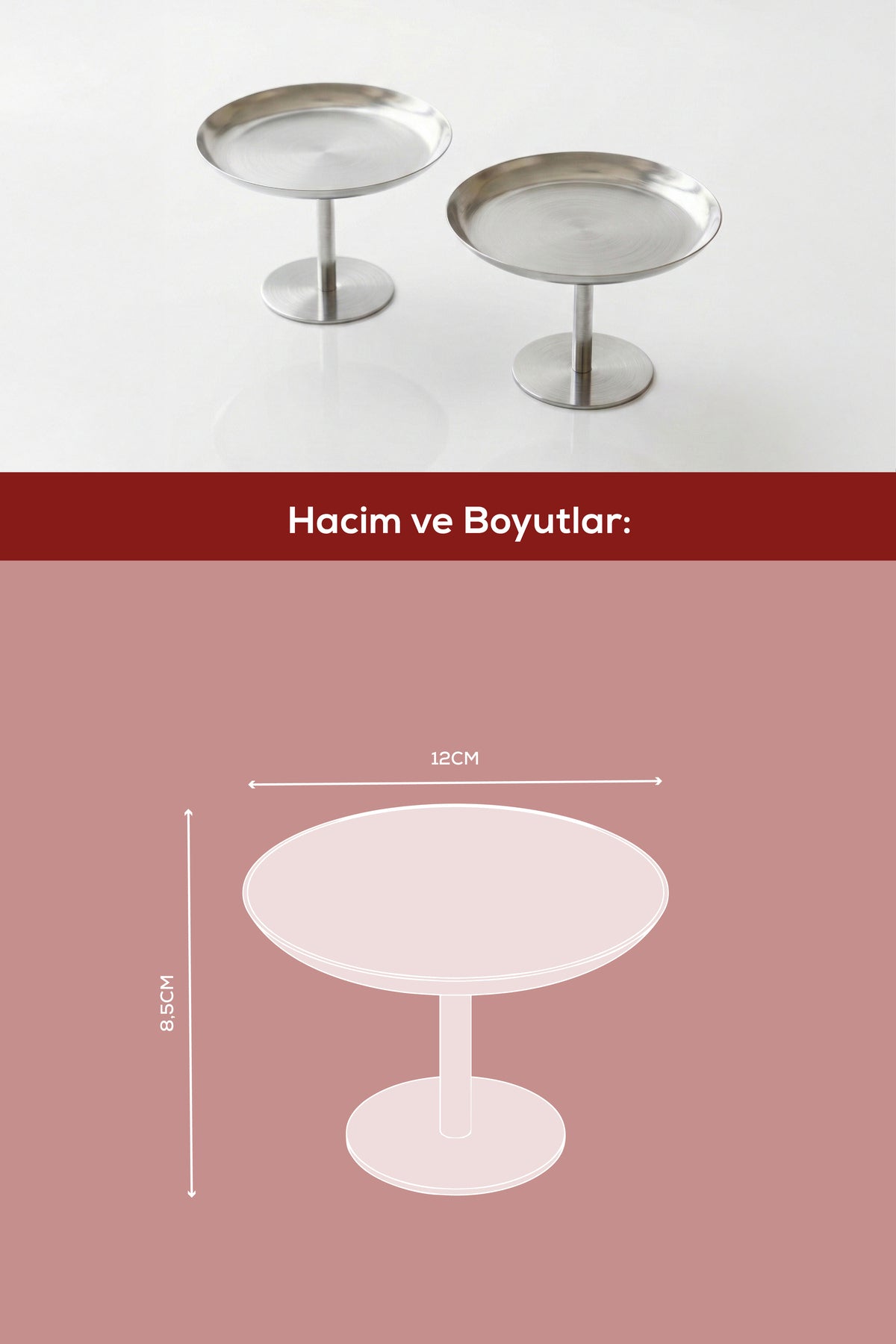 2'li Gümüş Renk Metal Sunum Standı - Şık ve Dekoratif İkramlık Standı