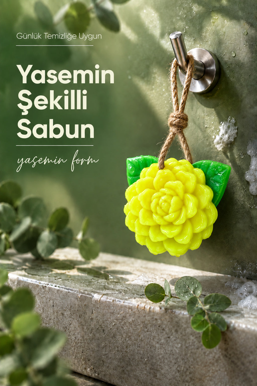 Sarı Yasemin Şekilli Katı Sabun 10,5x9,5 cm Asılabilir Dekoratif Banyo El Sabun
