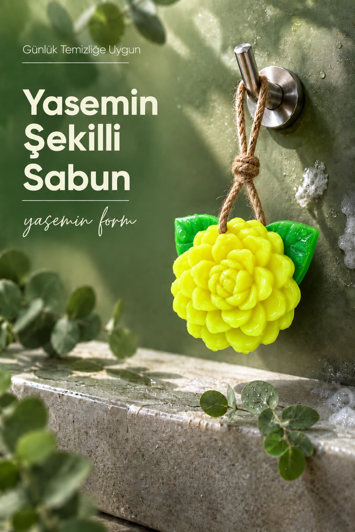 Sarı Yasemin Şekilli Katı Sabun 10,5x9,5 cm Asılabilir Dekoratif Banyo El Sabun