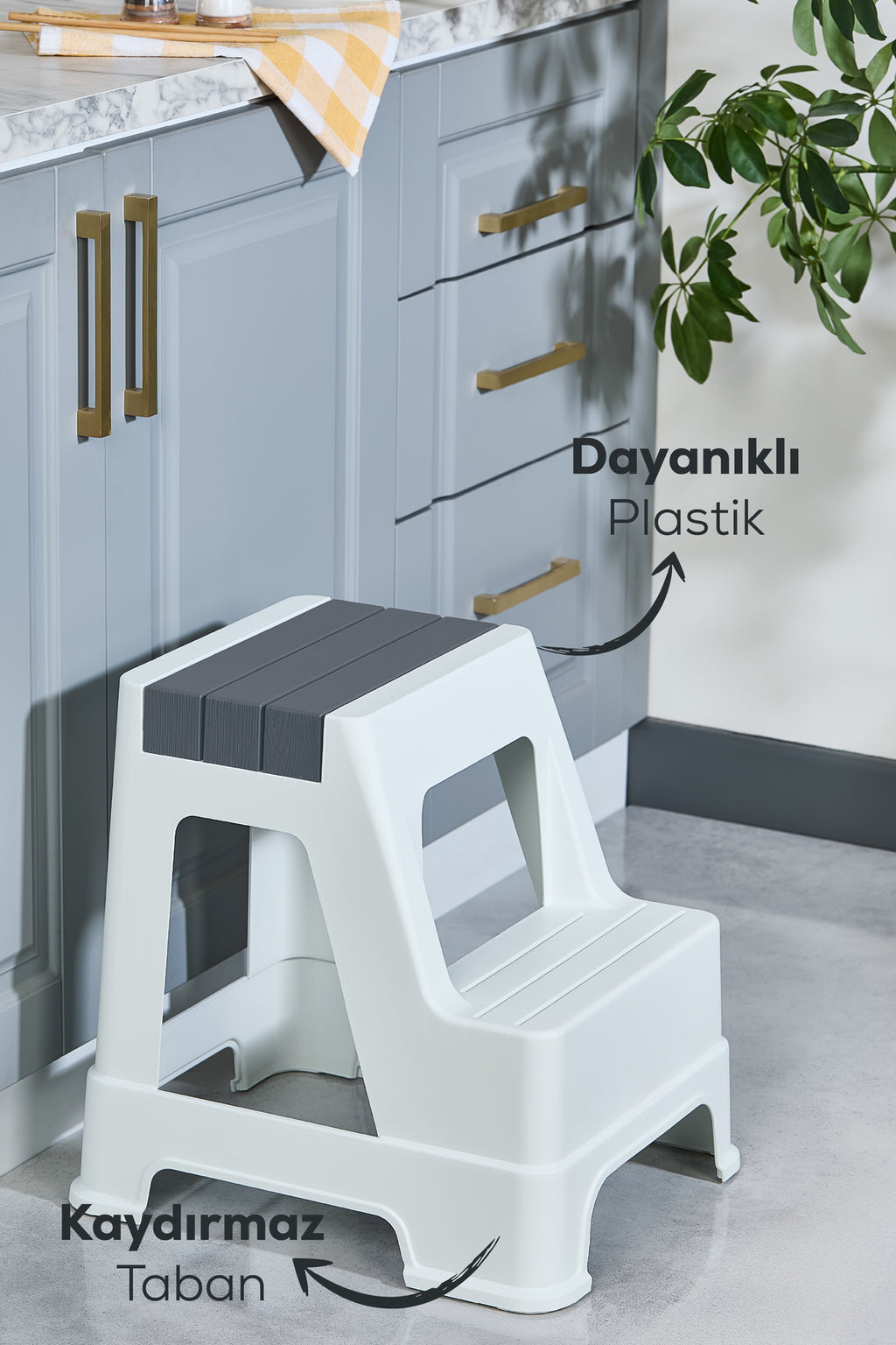 Plastik Basamaklı Tabure Gri