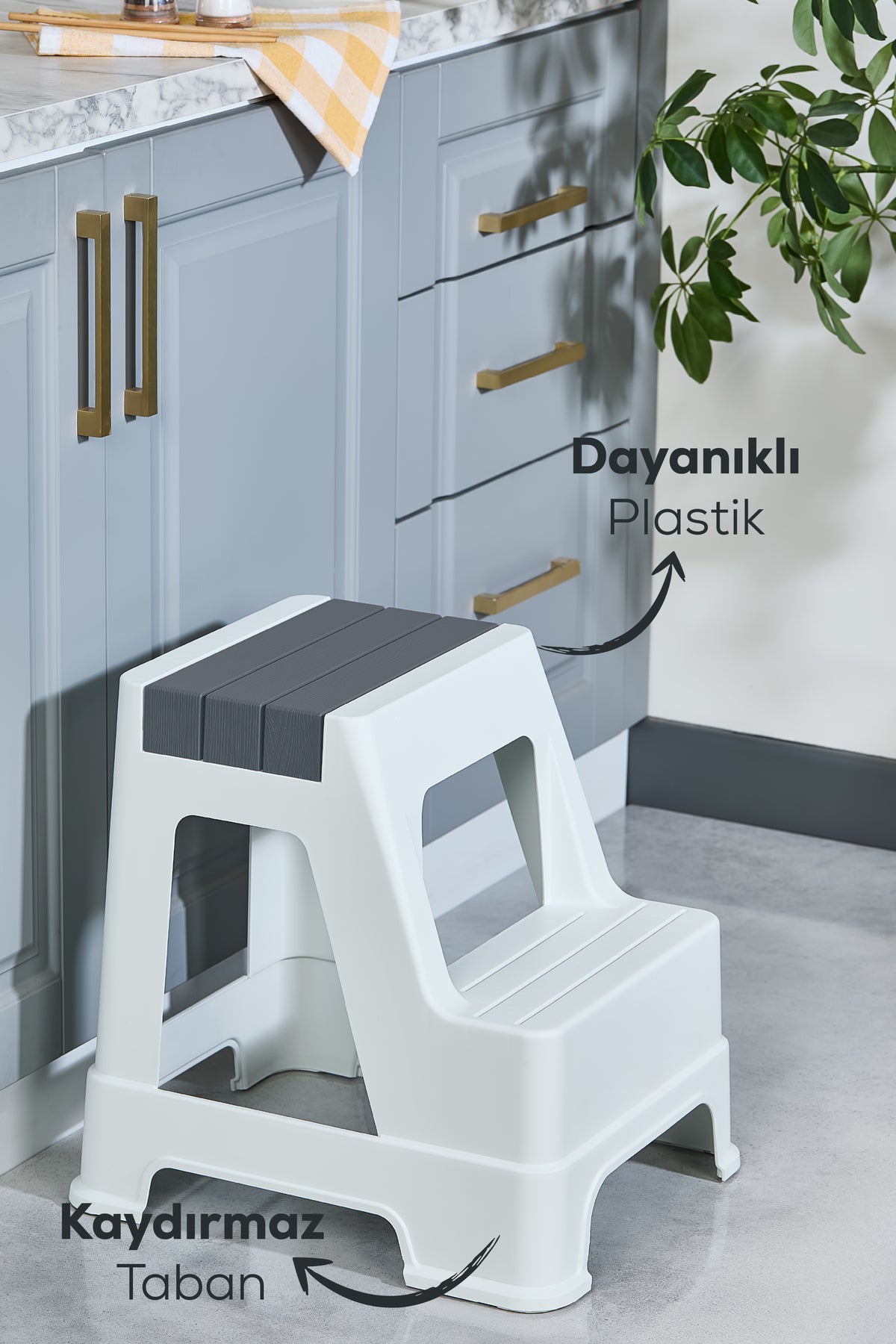 Plastik Basamaklı Tabure Gri