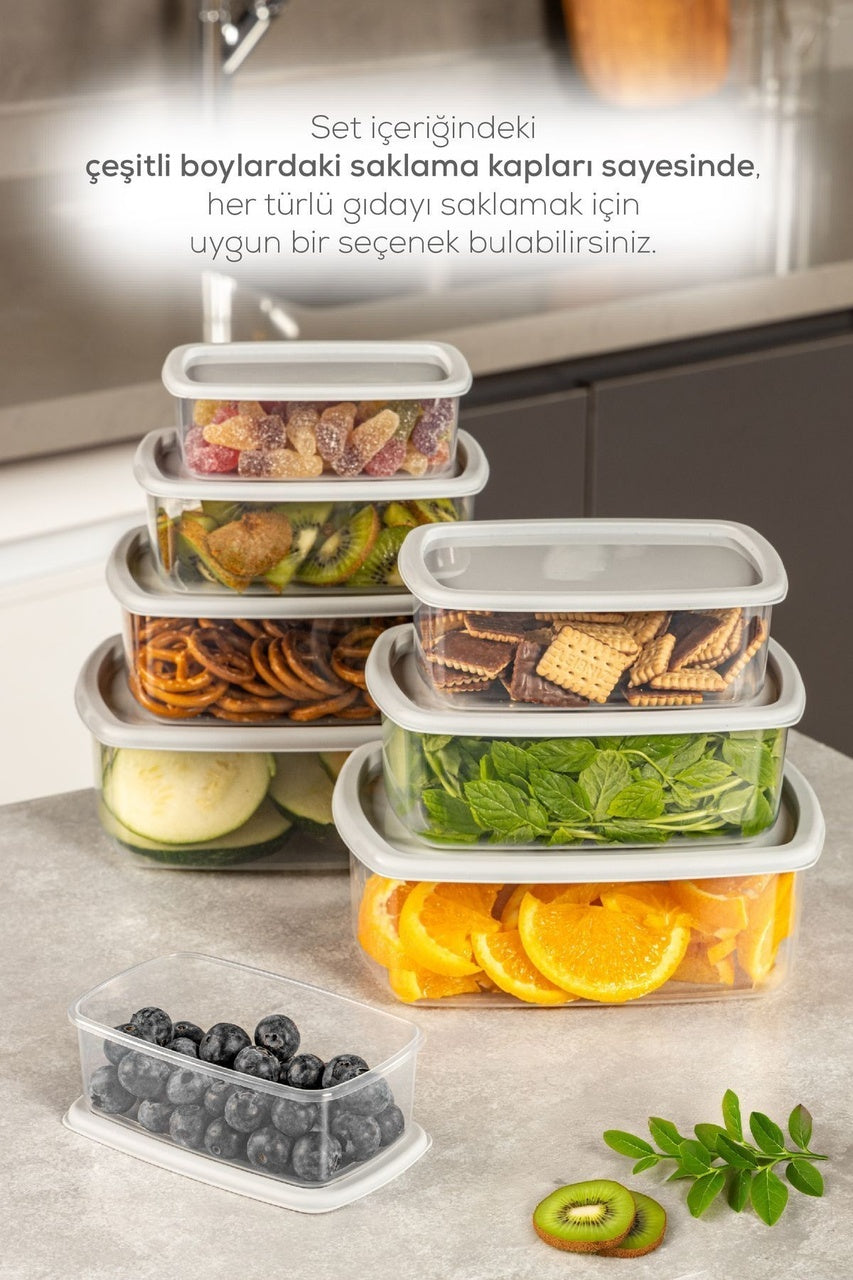 8'li Hava Geçirmez Saklama Kabı Seti Gri 2x(250-500-750-1200 ML)