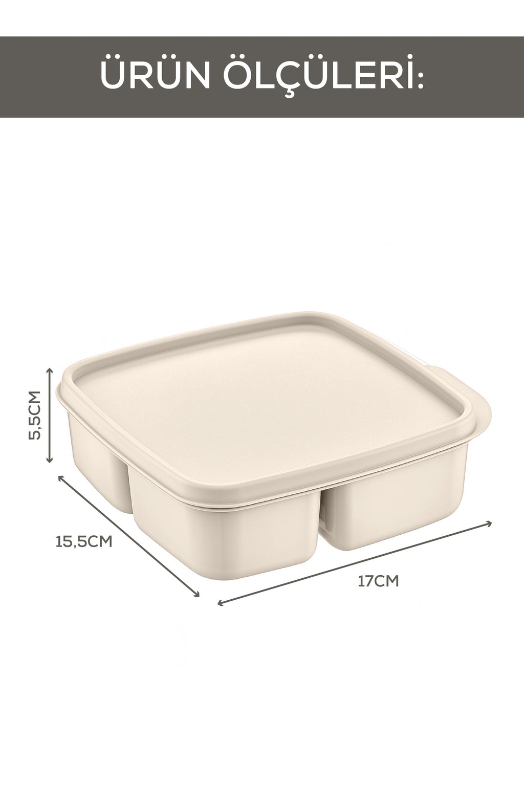 3'lü Set Bölmeli Kare Saklama Kabı Bej