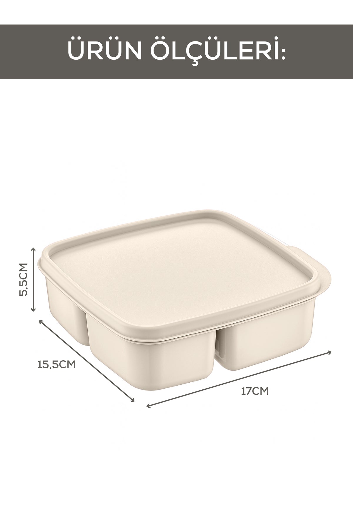 3'lü Set Bölmeli Kare Saklama Kabı Bej
