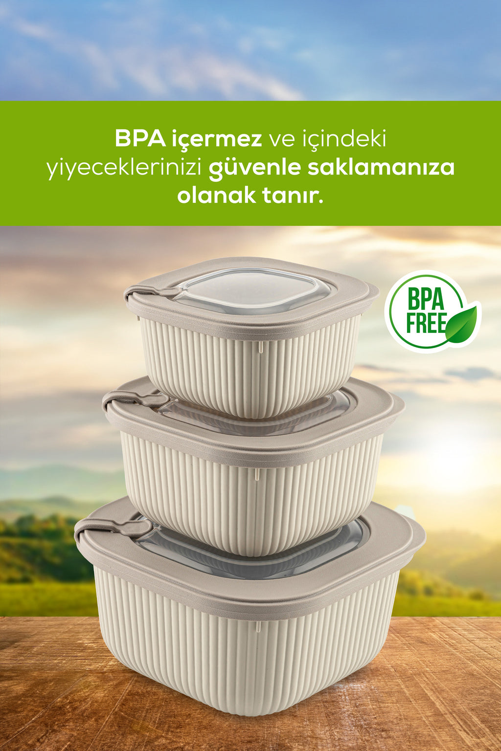6'lı 2x(600-1100-1800 ML) Mikrodalga Ve Difrize Uygun Vip Kapaklı Özel Saklama Kabı Seti Bej