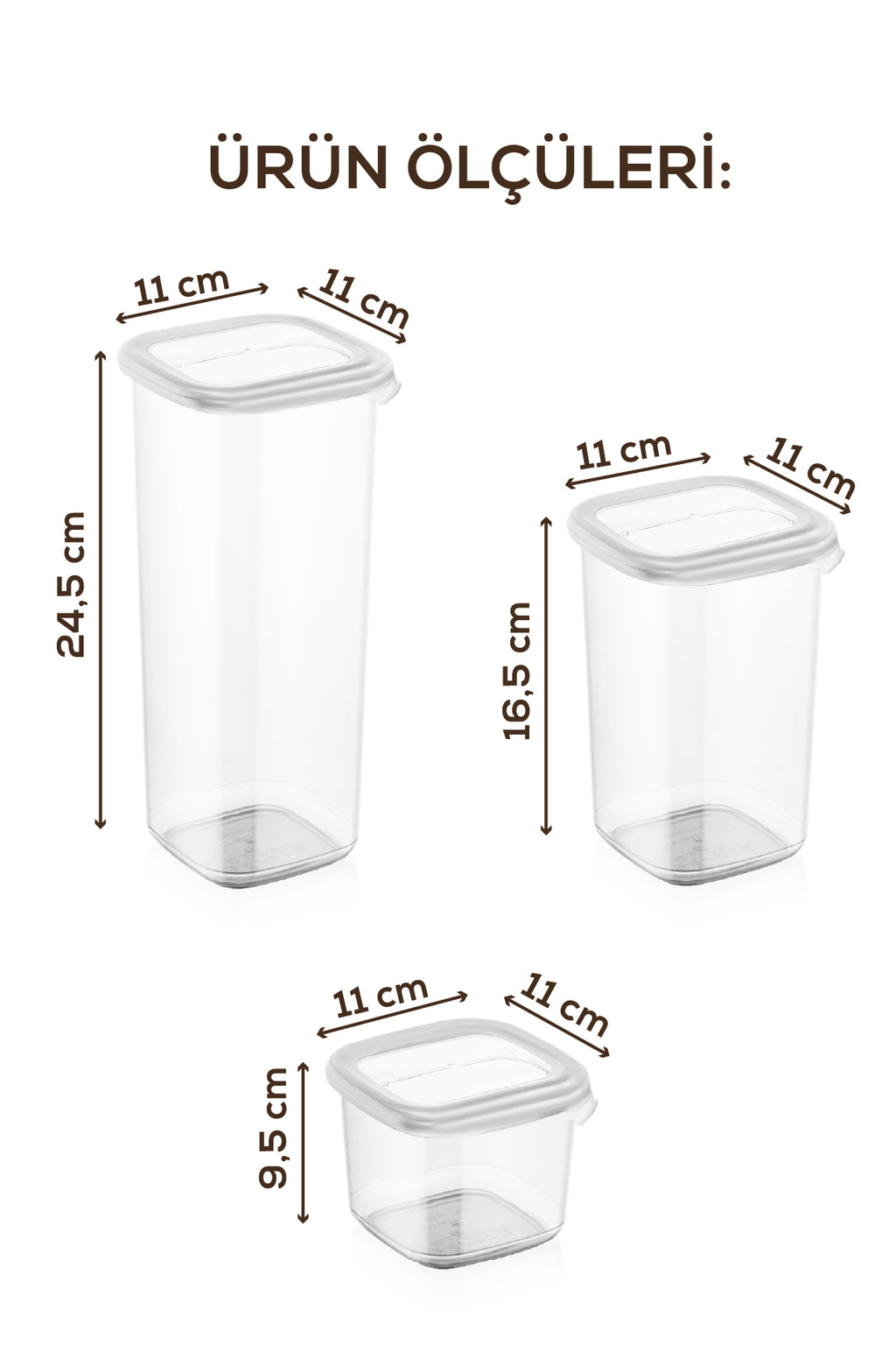 Renkli Etiketli 9lu Peggy Kare Erzak Saklama Kabı 3x(0,55 Litre, 1,2 Litre, 1,75 Litre) Beyaz