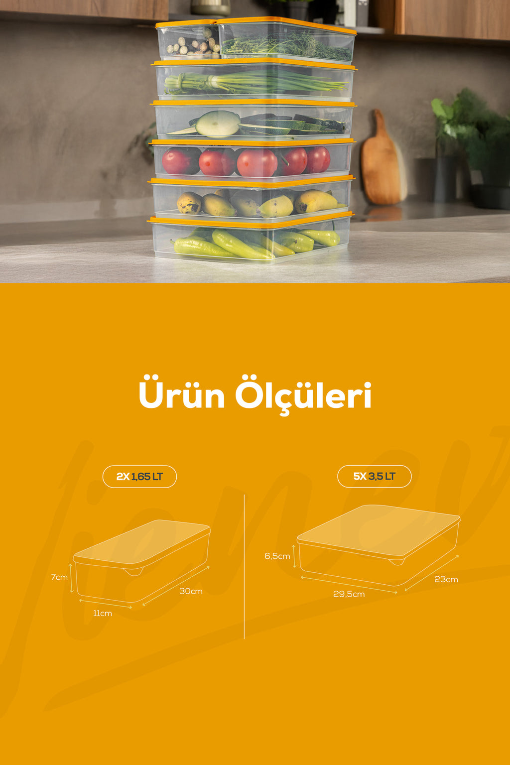 7'li Buzdolabı Dondurucu Organizer Ve Saklama Kabı Turuncu 5x(3,5LT) 2x(1,65LT)