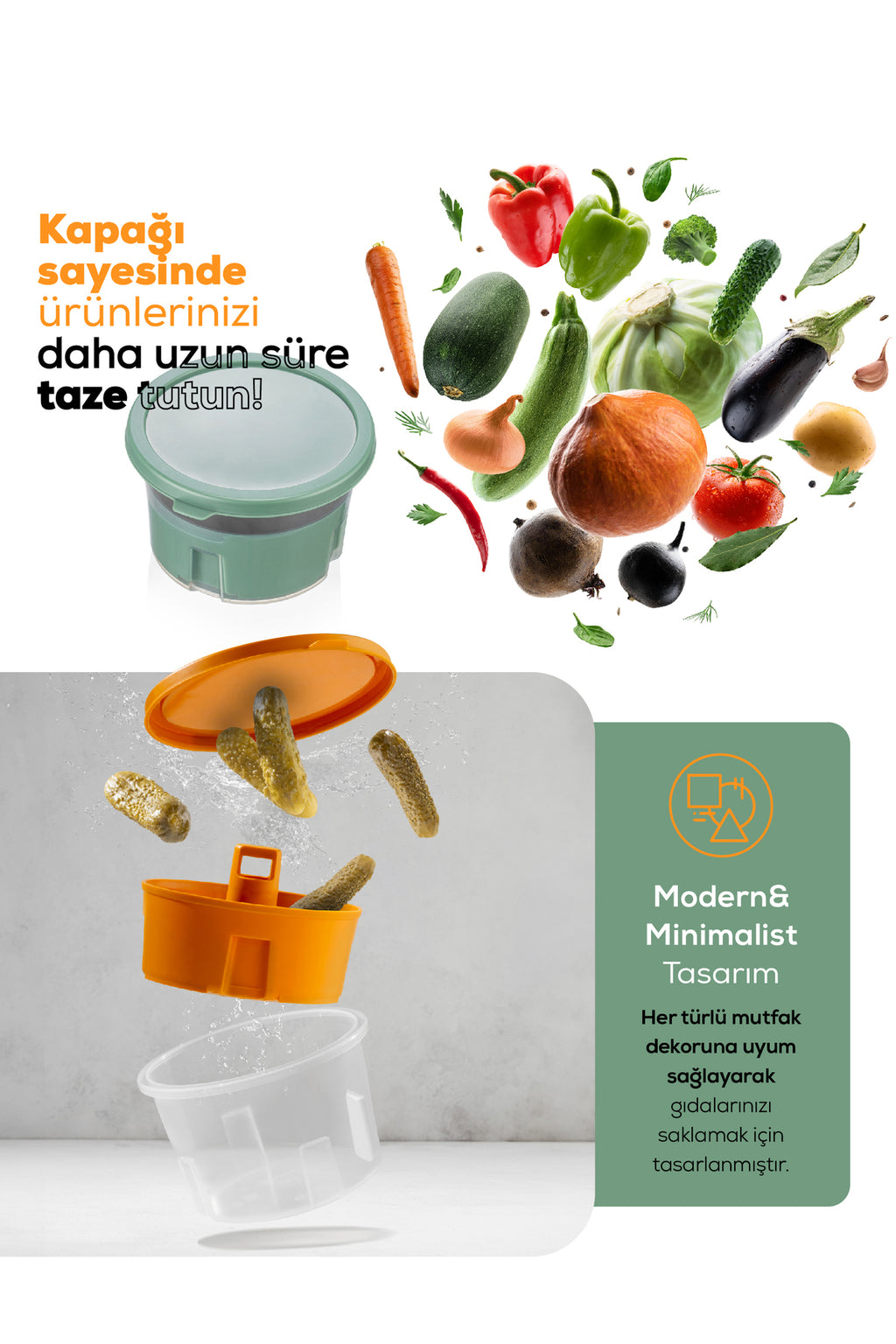 Sunumluk Zeytin Turşu Peynir Çok Amaçlı Süzgeçli Saklama Kabı Sarı