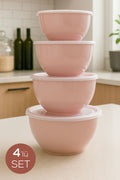 4’lü Yuvarlak Kase Seti Pembe | 1l, 1.5l, 2.3l, 3.3l | Kapaklı Çok Amaçlı Mutfak Saklama Kabı