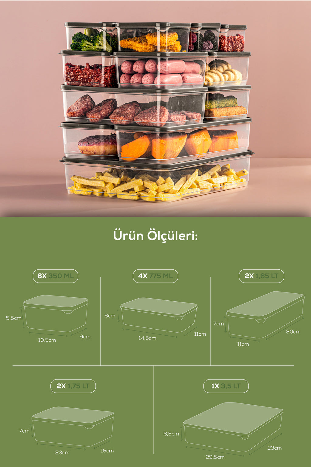 15li Buzdolabı Düzenleyici Organizer Mikrodalgaya Uygun Difriz Saklama Kabı Gri