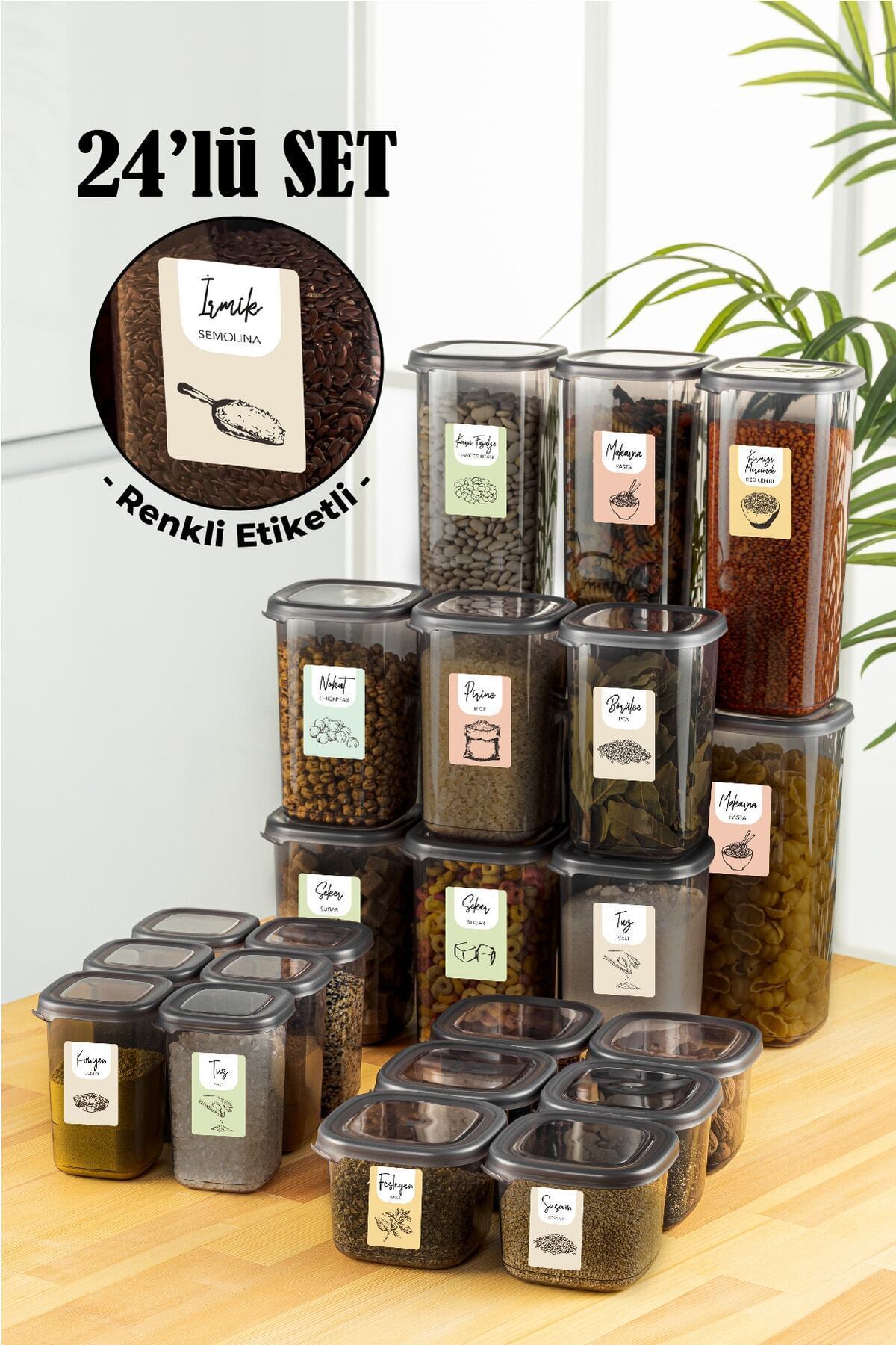 24lü Renkli Etiketli Peggy Kare Erzak Ve Baharat Full Set 6x(1,75 1,2, 0,55, 0,45) Ant
