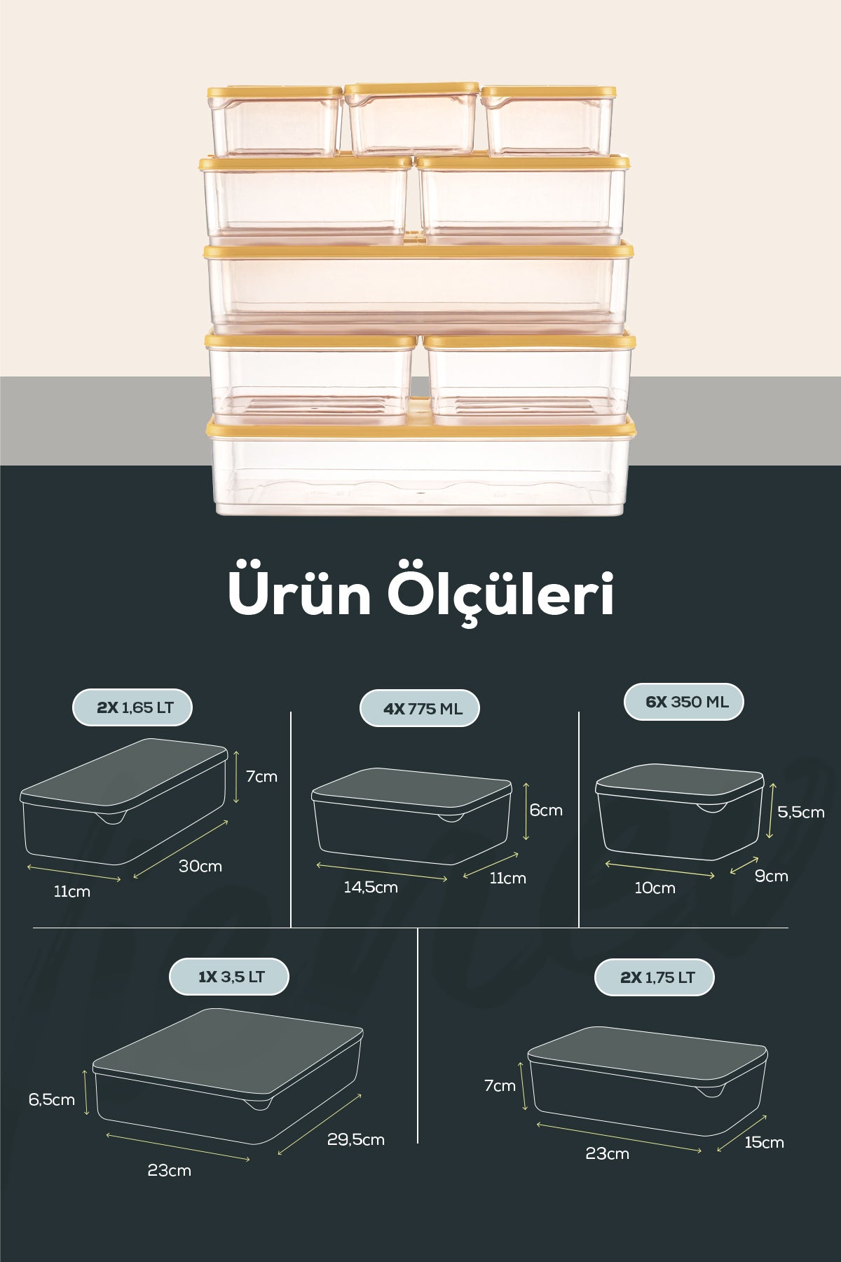 15'li Buzdolabı Düzenleyici Organizer Mikrodalgaya Uygun Difriz Saklama Kabı Sarı