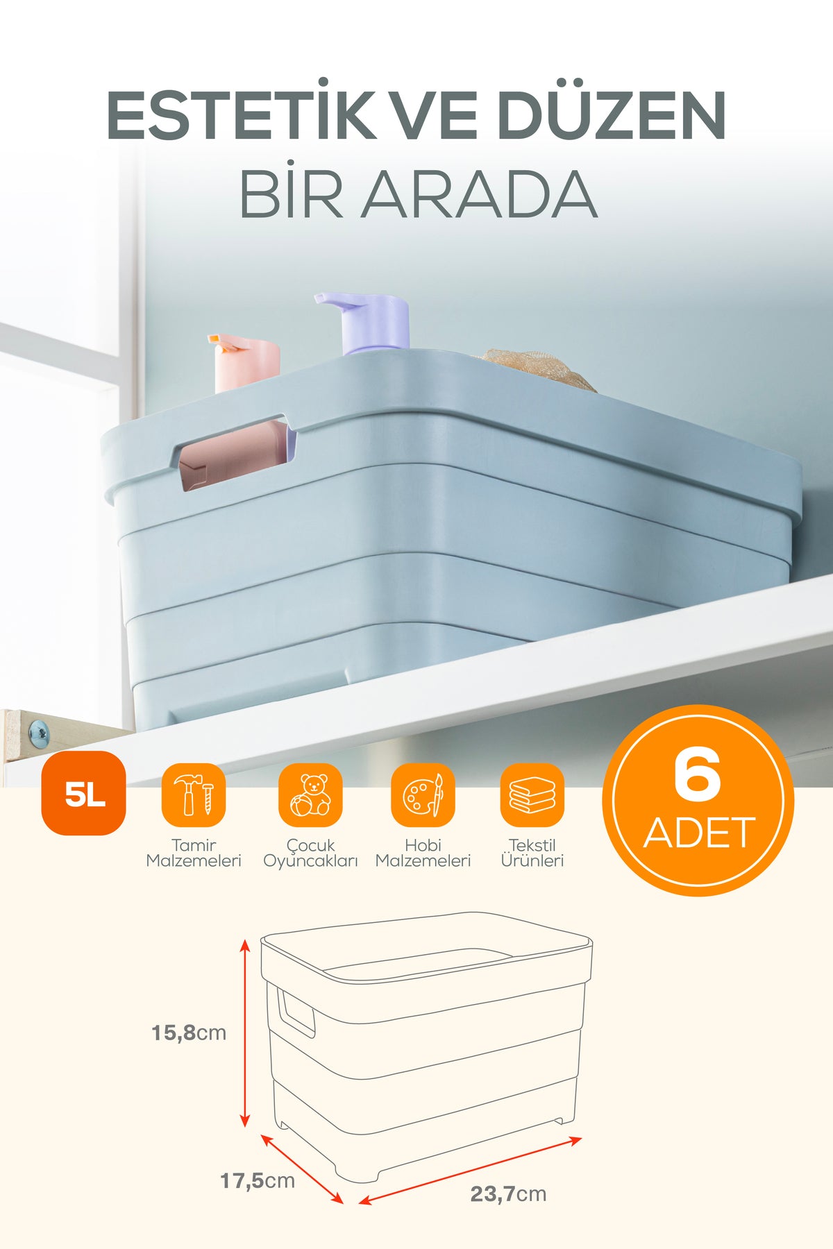 6'lı 5 Litre Saklama Kutusu Beyaz