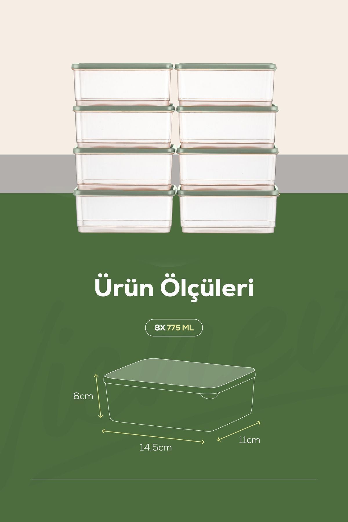8'li Buzdolabı Düzenleyici Organizer Mikrodalgaya Uygun Difriz Saklama Kabı Mint