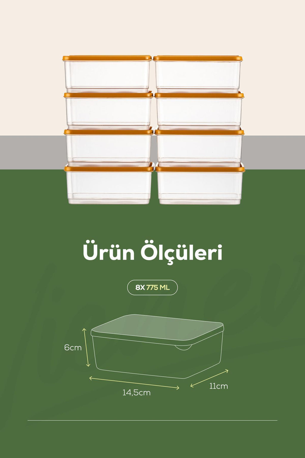 8'li Buzdolabı Düzenleyici Organizer Mikrodalgaya Uygun Difriz Saklama Kabı Turuncu