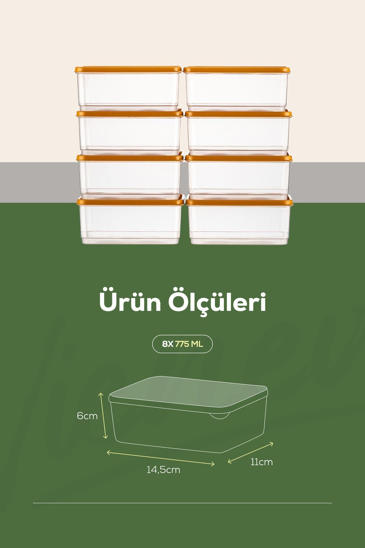 8'li Buzdolabı Düzenleyici Organizer Mikrodalgaya Uygun Difriz Saklama Kabı Turuncu