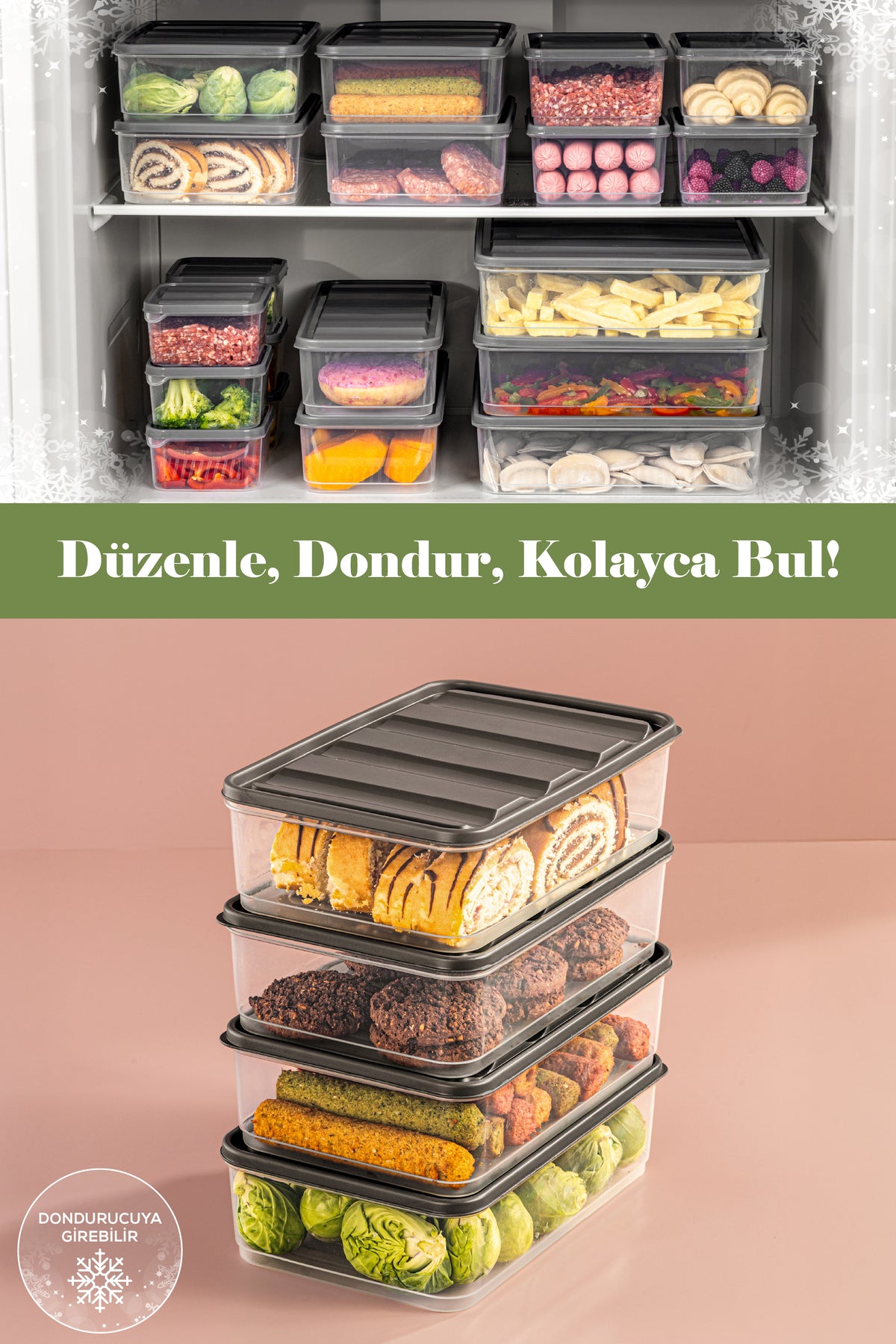 4'lü 1,75 Litre Buzdolabı Düzenleyici Organizer Mikrodalgaya Uygun Difriz Saklama Kabı Gri