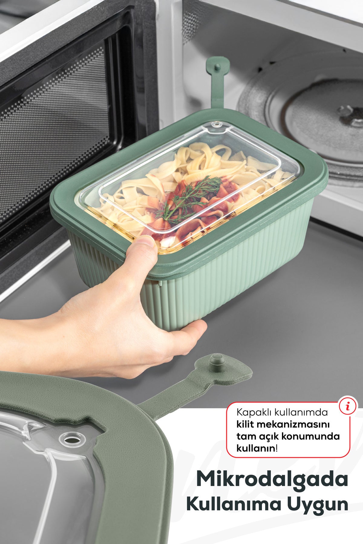 6'lı Vip Dikdörtgen Mikrodalga Ve Difrize Uygun Saklama Kabı Seti Yeşil 2x(1750,1050,600 ml)