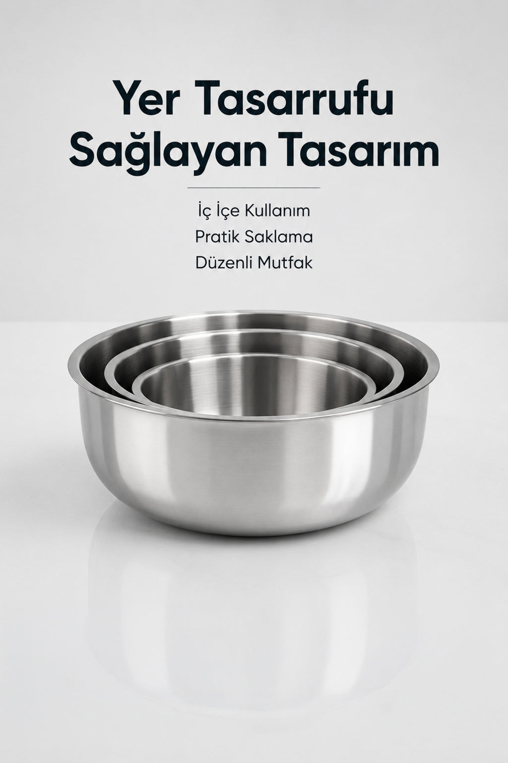 3'lü Paslanmaz Çelik Karıştırma Kabı Seti - 1200-2500-4000 ml Metal Kase Takımı