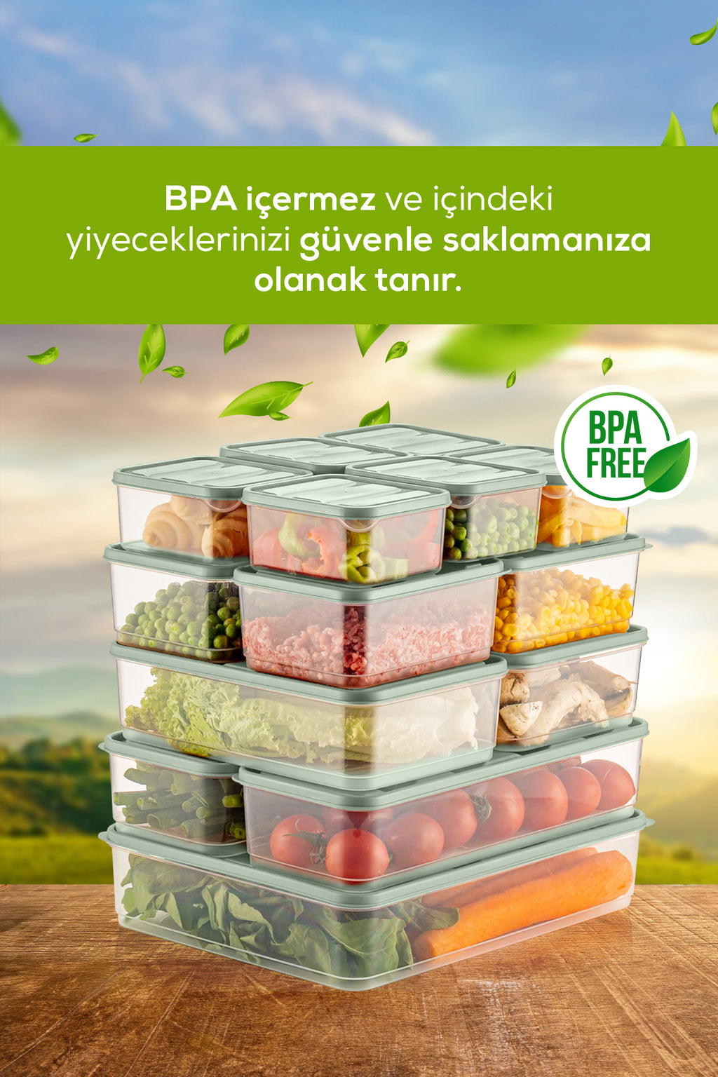 15'li Buzdolabı Düzenleyici Organizer Mikrodalgaya Uygun Difriz Saklama Kabı Mint