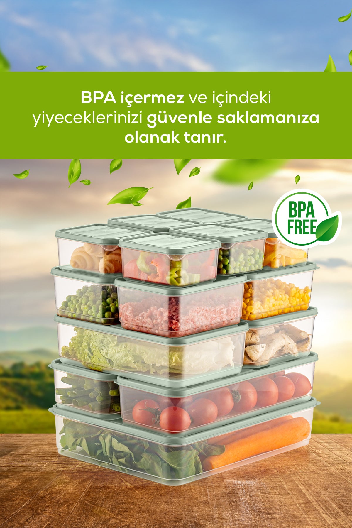 15'li Buzdolabı Düzenleyici Organizer Mikrodalgaya Uygun Difriz Saklama Kabı Mint