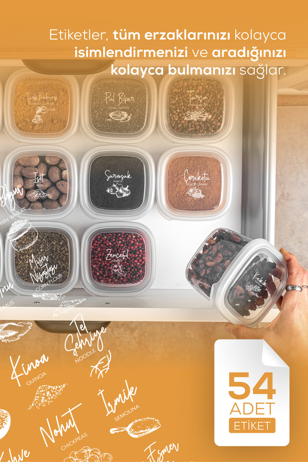 Etiketli 15'li Set Bakliyat Saklama Kabı Beyaz