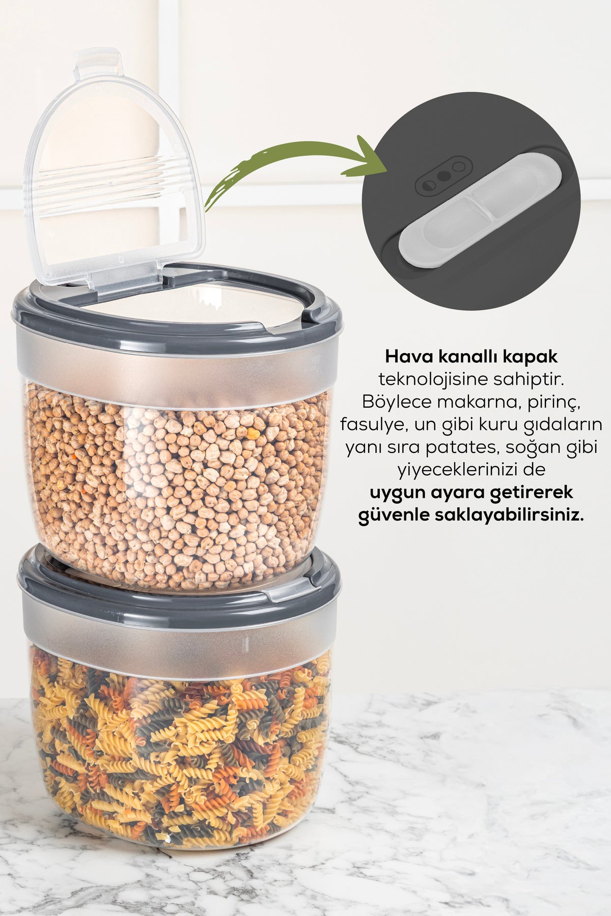 2'li 8 Litre Büyük Boy Plastik Saklama Kabı – Koyu Gri Kapaklı
