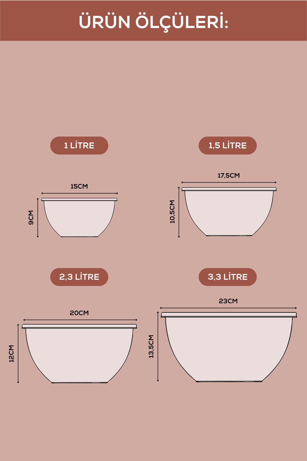 8'li Yuvarlak Kase Seti Pembe | 1l, 1.5l, 2.3l, 3.3l | Kapaklı Çok Amaçlı Mutfak Saklama Kabı