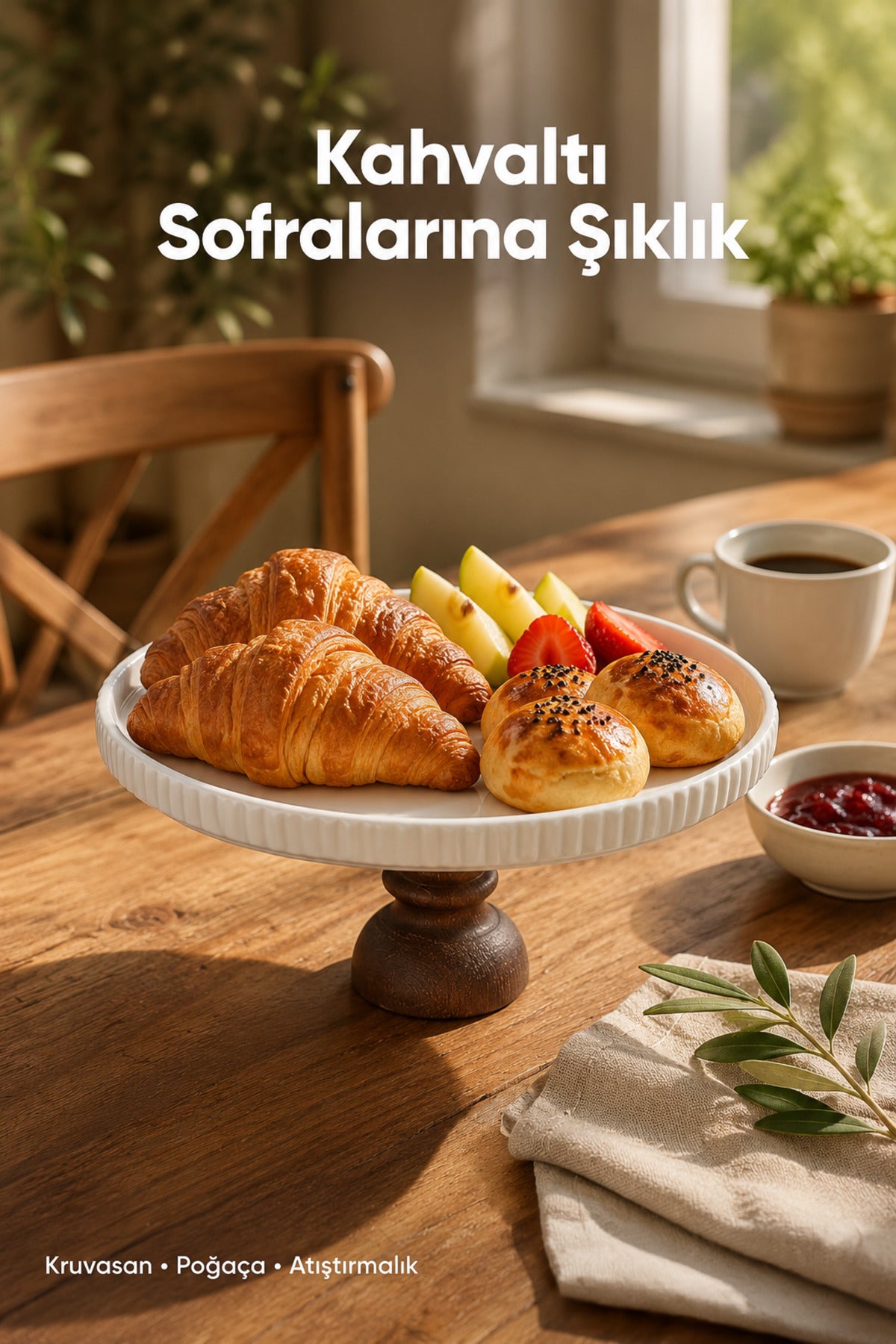 Ahşap Ayaklı Porselen Sunumluk Pasta Standı Sunum Tabağı Kek Fanusu Tablası 24 cm