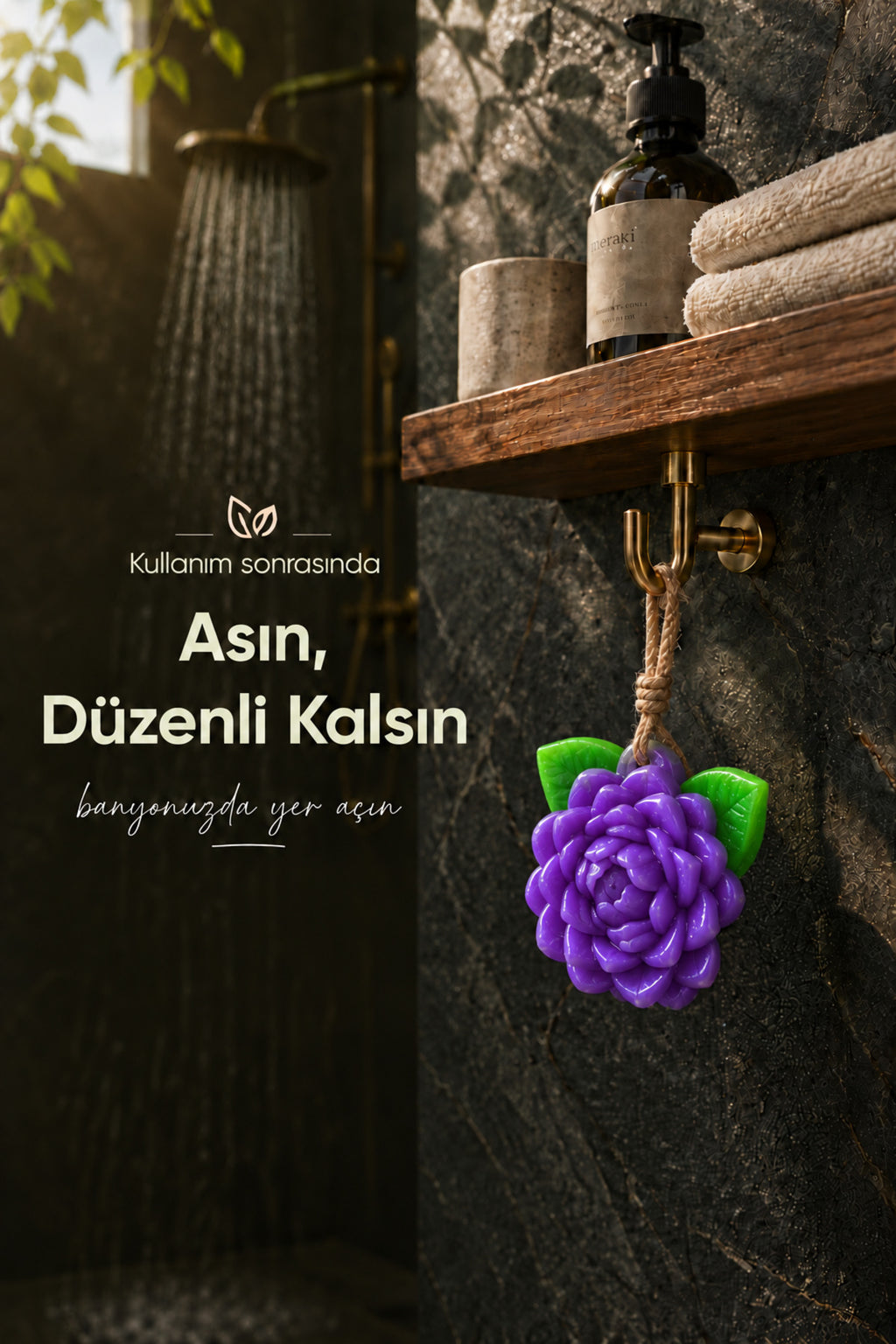 Mor Yasemin Şekilli Katı Sabun 10,5x9,5 cm Asılabilir Dekoratif Banyo El Sabun