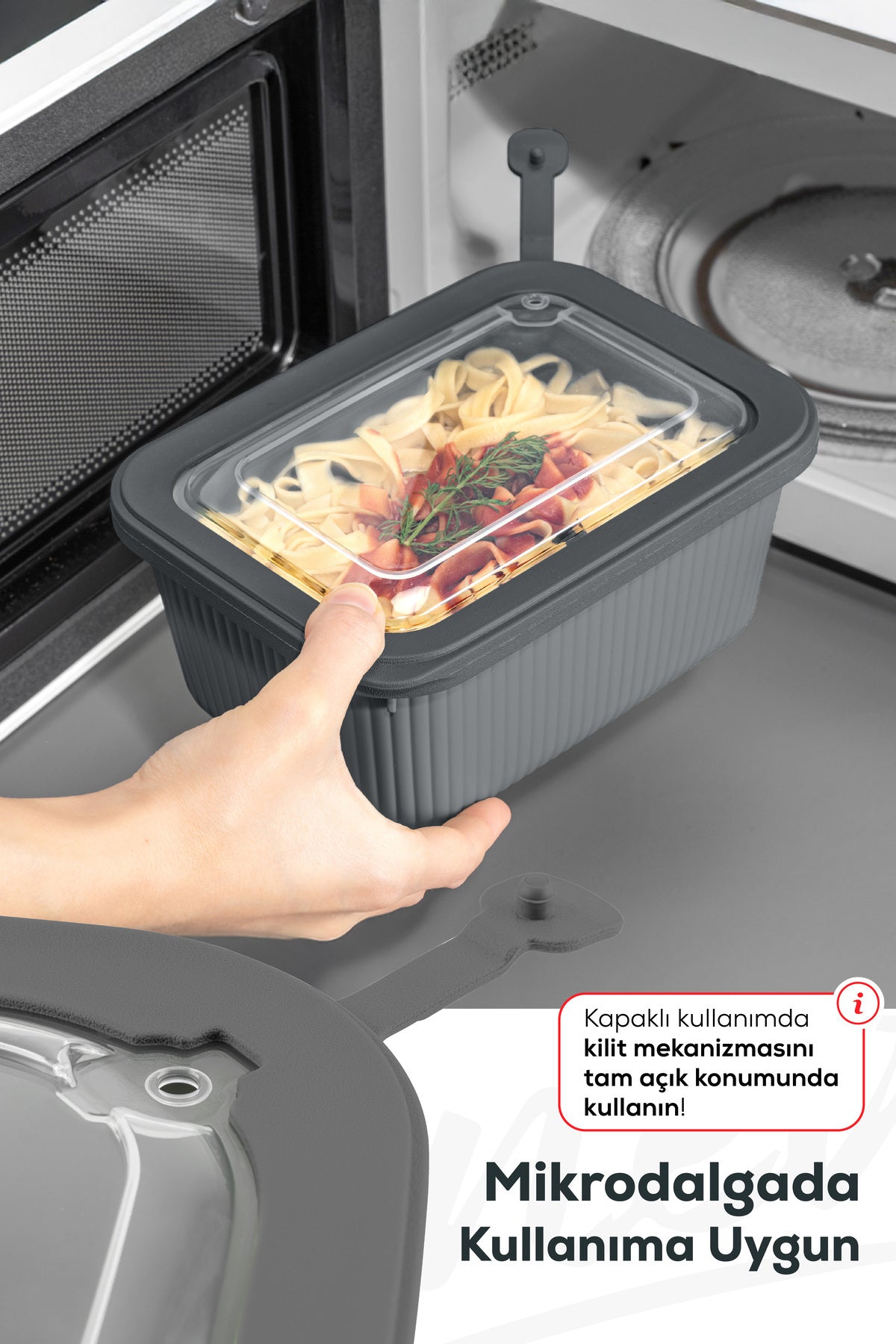 6'lı Vip Dikdörtgen Mikrodalga Ve Difrize Uygun Saklama Kabı Seti Gri 2x(1750,1050,600 ml)