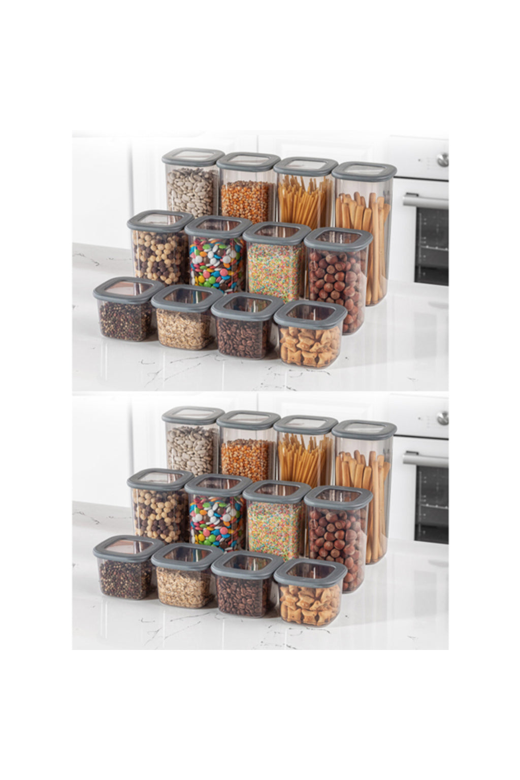 Foly Etiketli Kare Erzak Saklama Kabı 24'lü Set 8x(0,55 LİTRE, 1,2 LİTRE, 1,75 LİTRE) Beyaz