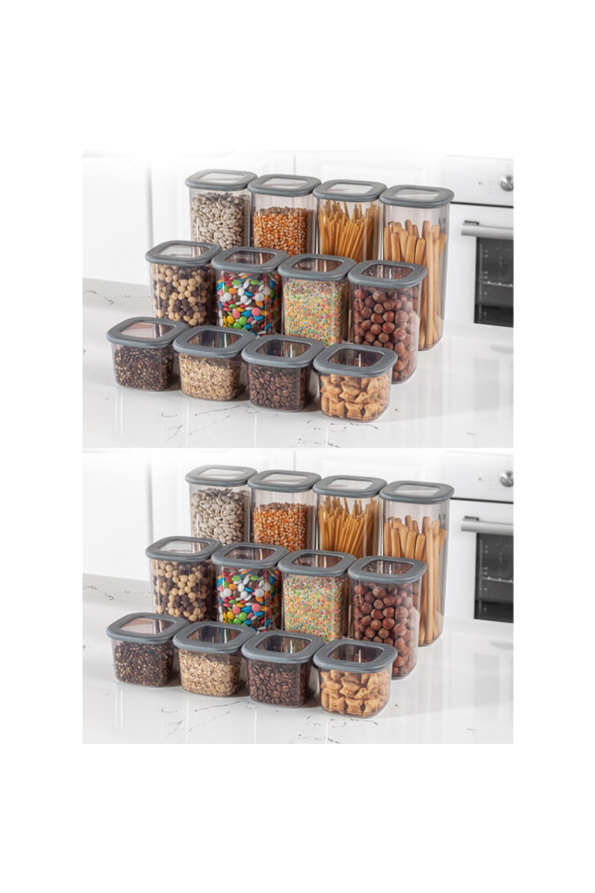 Foly Etiketli Kare Erzak Saklama Kabı 24'lü Set 8x(0,55 LİTRE, 1,2 LİTRE, 1,75 LİTRE) Beyaz