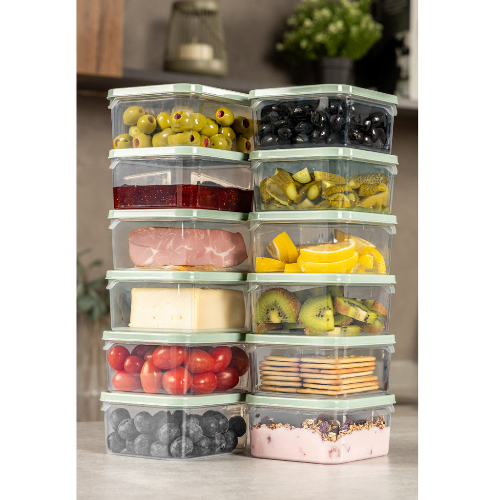 12'li 350 ml Buzdolabı Dondurucu Organizer Mikrodalga Ve Difrize Uygun Saklama Kabı Mint
