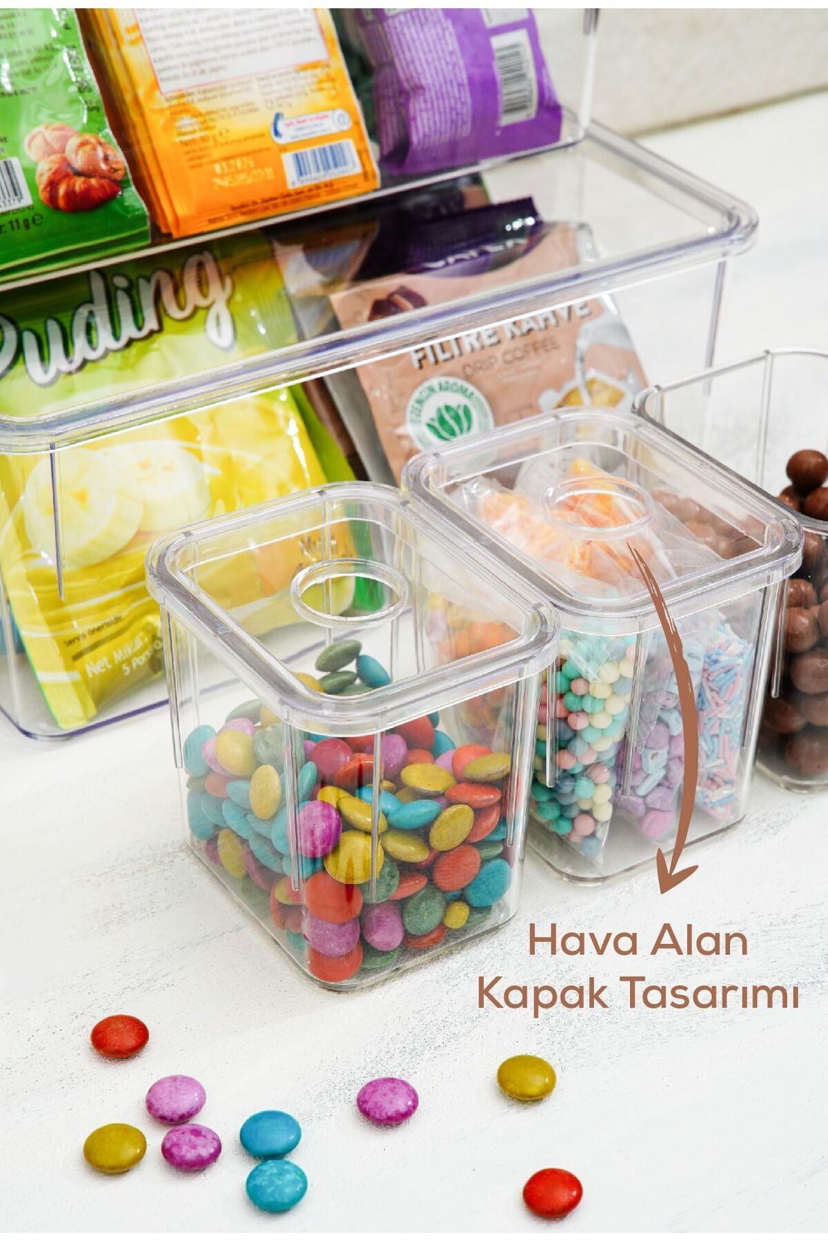 5'li Kapaklı Saklama Kabı Seti Çerezlik Atıştırmalık Kutusu Şeffaf