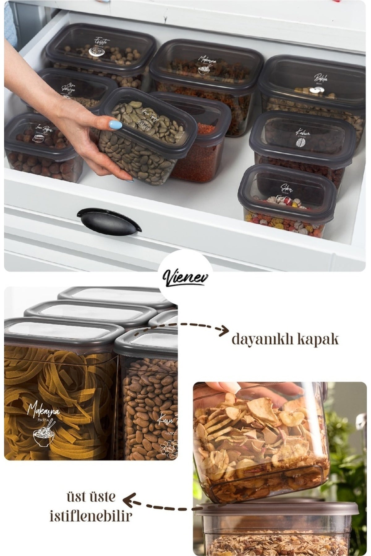 Beyaz Serigrafi Etiketli 8li Peggy Dikdörtgen Baharatlık Seti 800 ml Antrasit