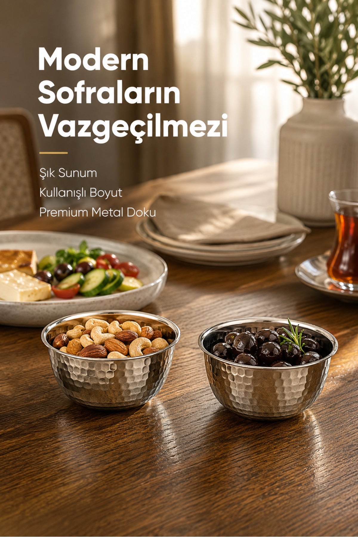 Paslanmaz Metal 2'li Çerezlik Kase Takımı - 9,5x6 cm Lüks Sunum ve Sosluk Seti
