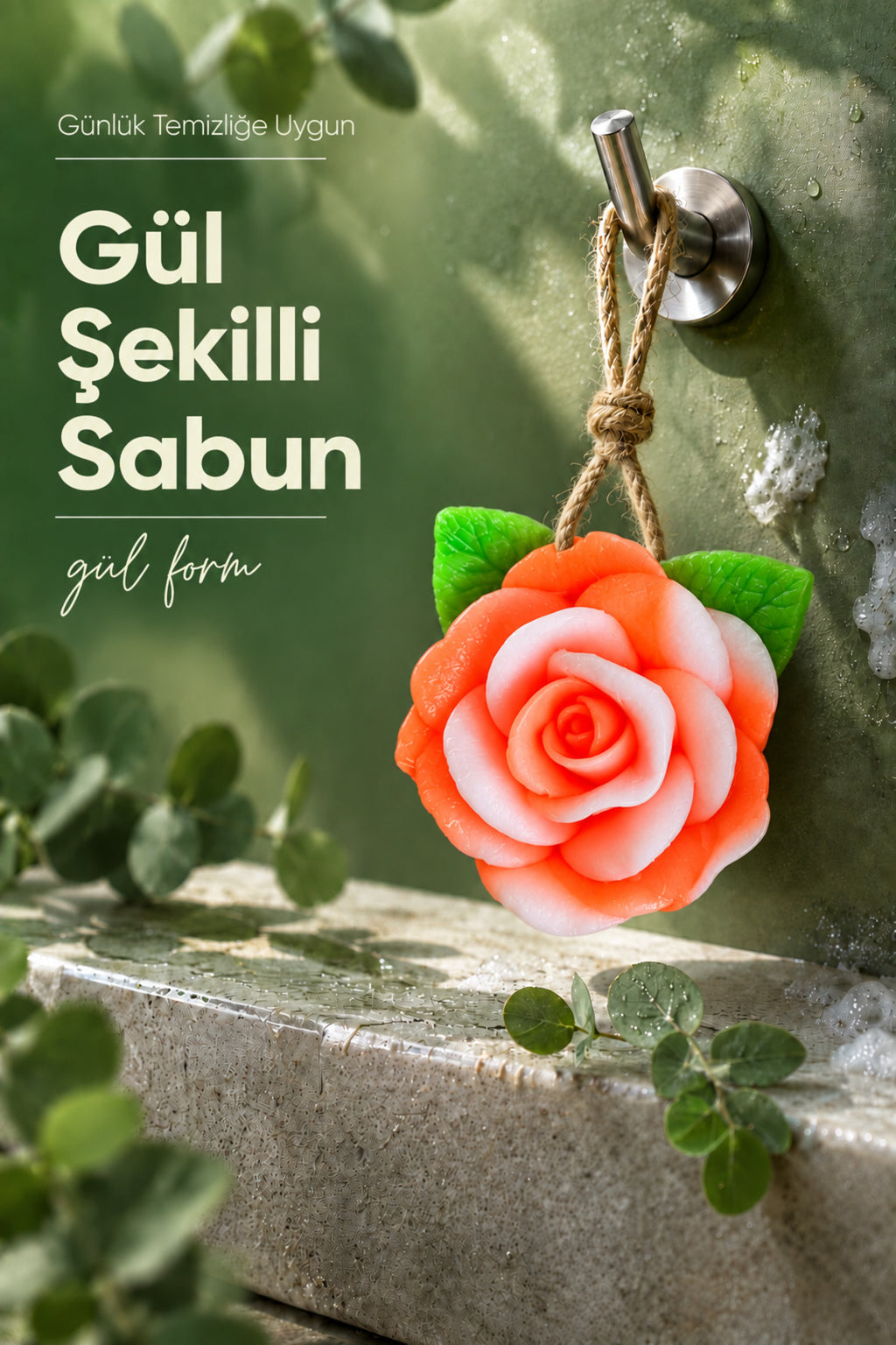 Turuncu Gül Şekilli Katı Sabun 10x11 cm Asılabilir Dekoratif Banyo El Sabunu