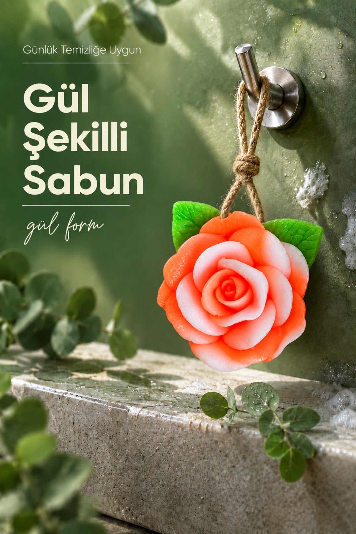 Turuncu Gül Şekilli Katı Sabun 10x11 cm Asılabilir Dekoratif Banyo El Sabunu