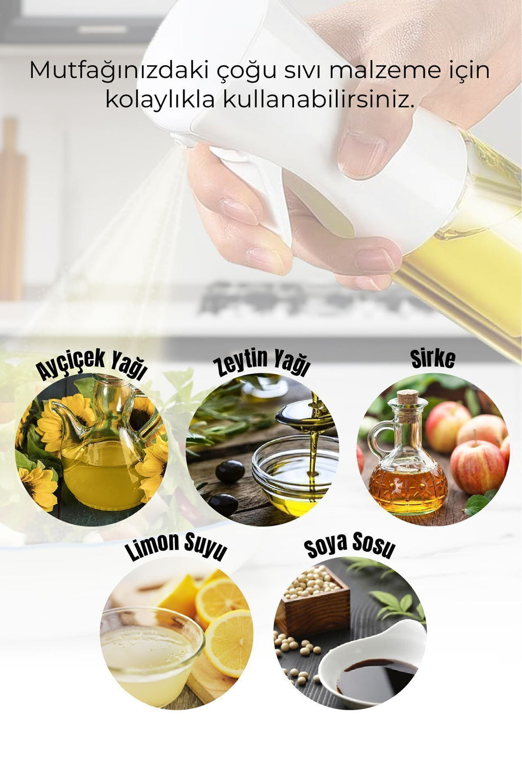 Airfryer Sprey Yağdanlık Cam Şişe - Izgara Fritöz Salata Yağ Püskürtücü Beyaz