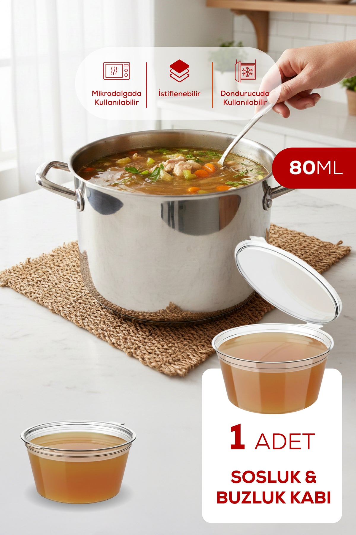 1’li Dondurucuya Uygun Saklama Kabı – 80 ml İlik, Tavuk Suyu, Sos ve İlaç Saklama Kabı