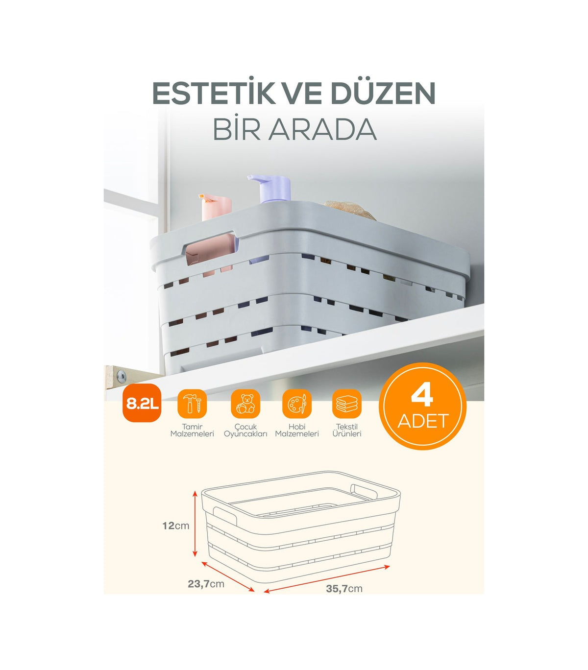 4'lü 8,2 Litre Delikli Saklama Kutusu Antrasit