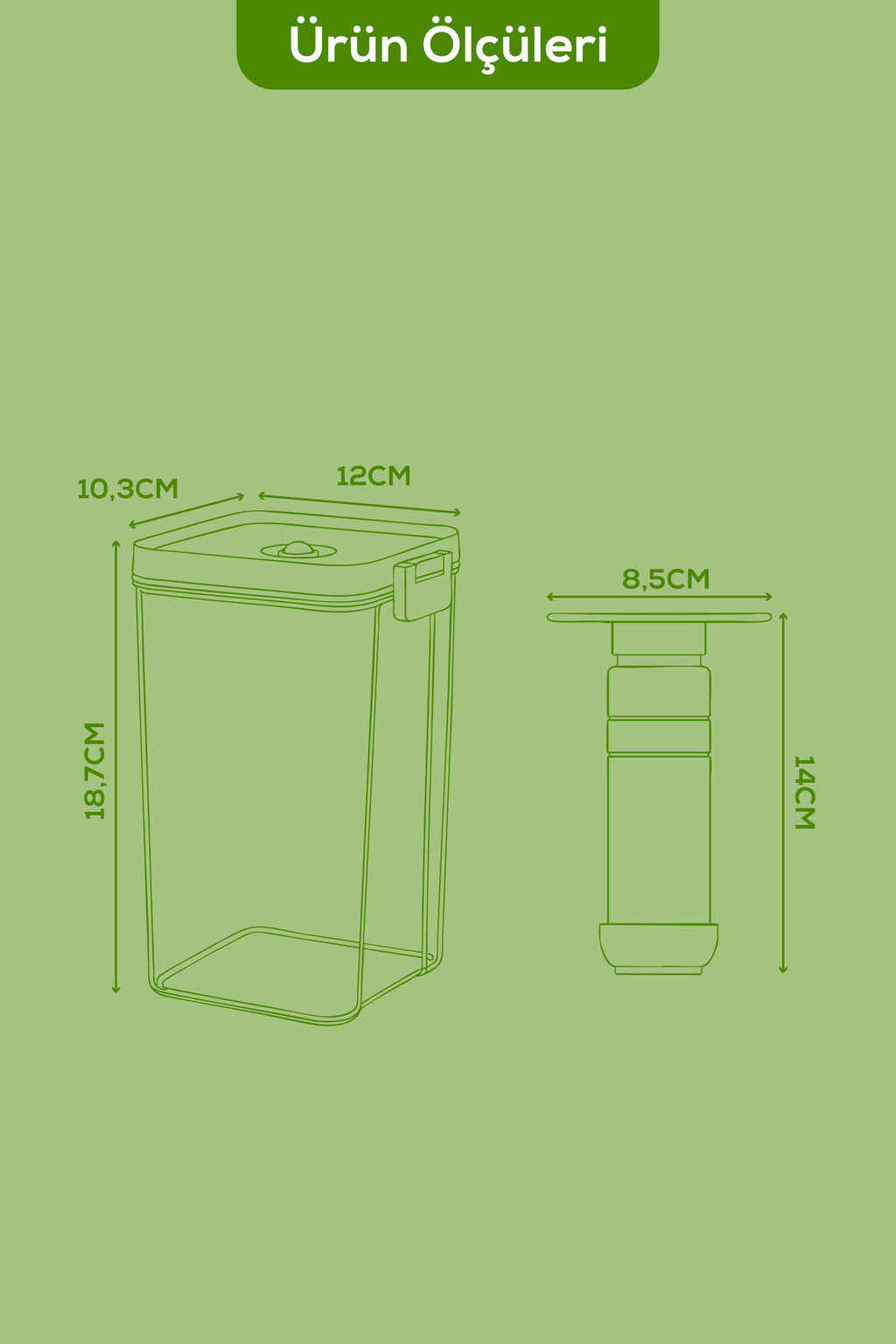 7'li Vakumlu Saklama Kabı Seti | 6x 1,3 Litre Kap + Manuel Pompa