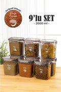 9lu 2 Litre Contalı Dikdörtgen Saklama Kabı Seti Serigrafi Etiketli